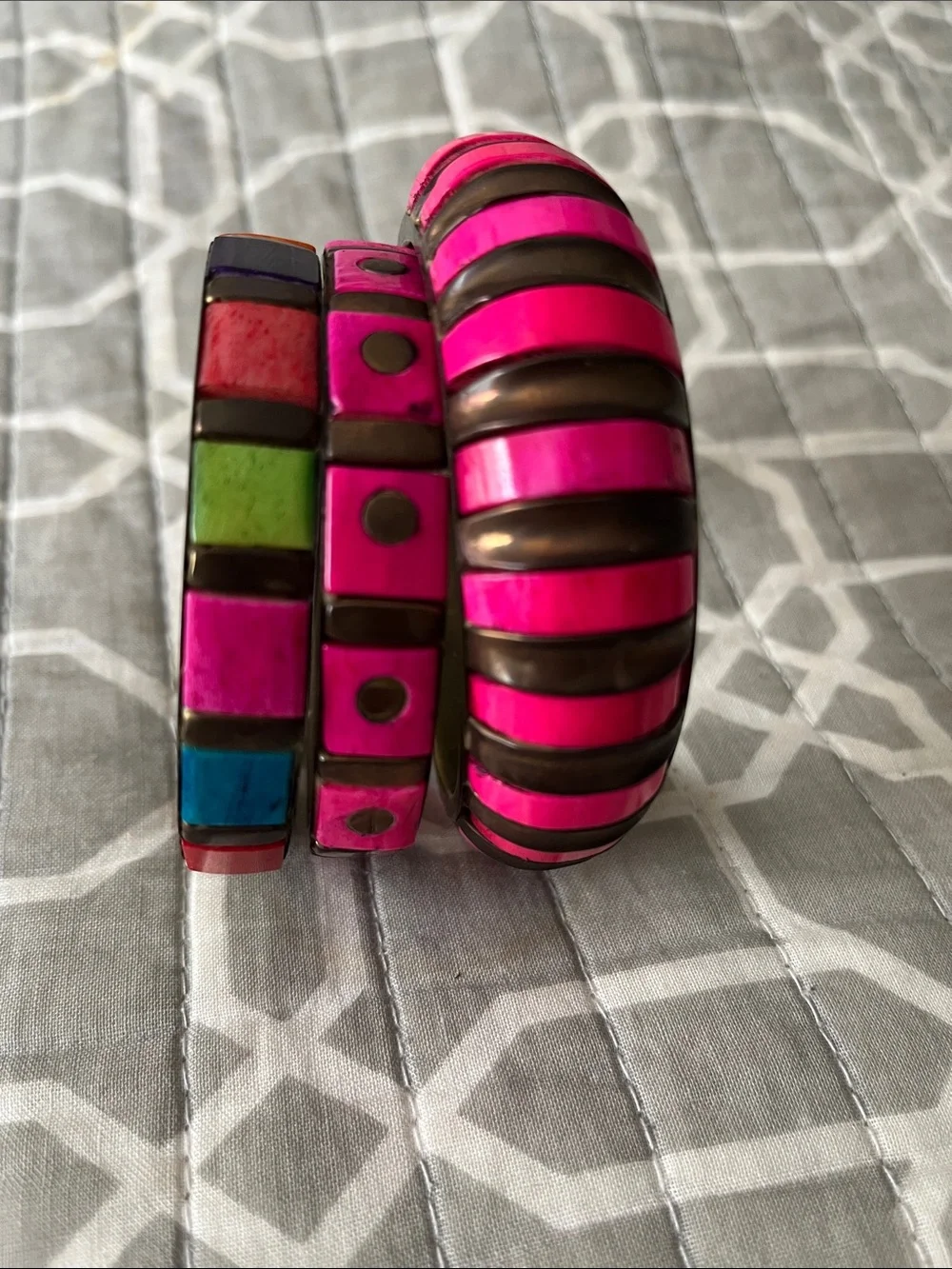 Pink Enamel Bangel Set - Bold Multicolor Accent